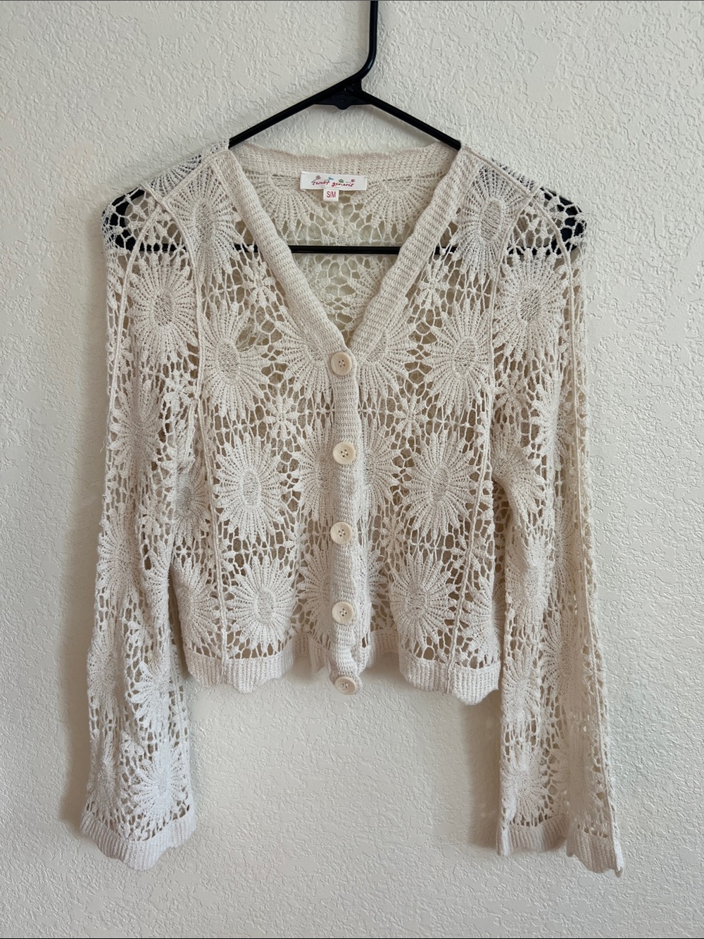 Open Knit Floral Crochet Cardigan S/M